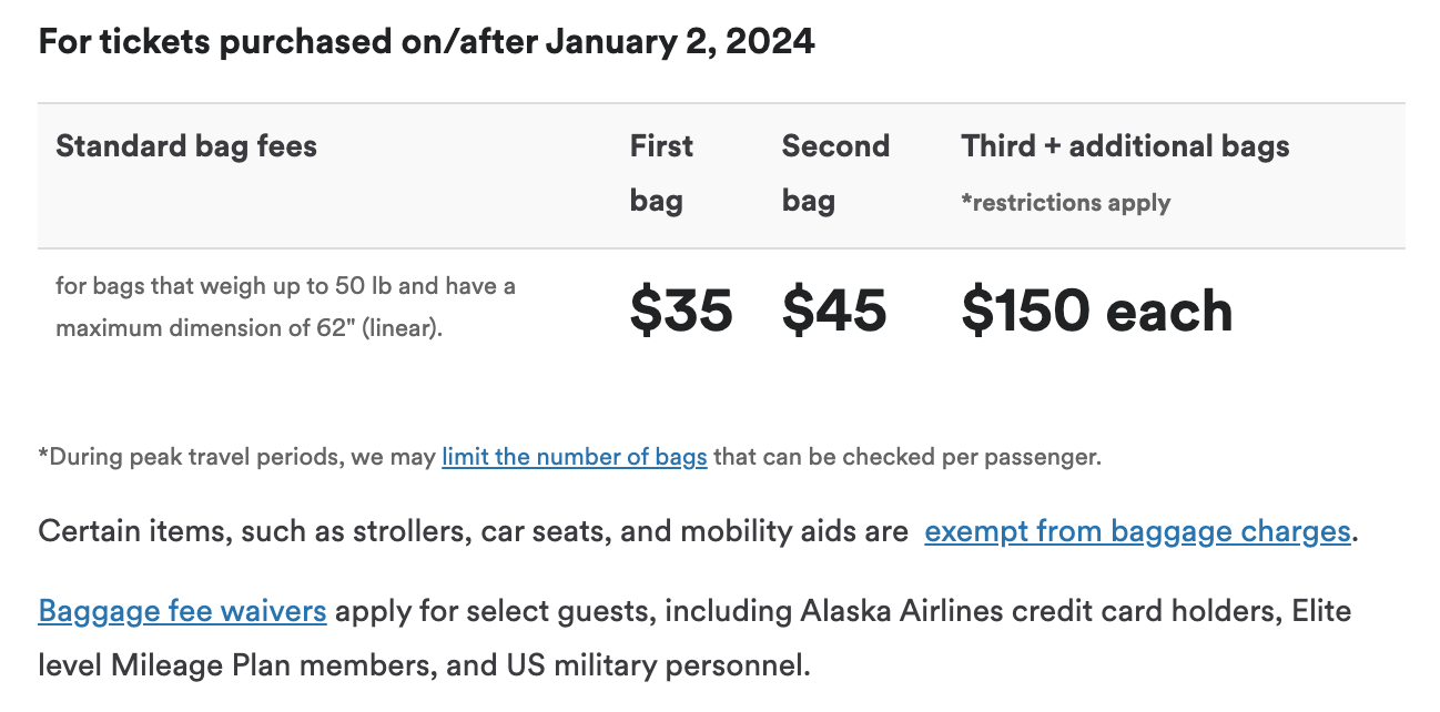 New Alaska baggage fees. 